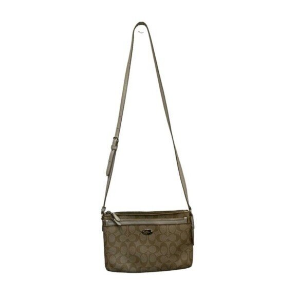 Coach East West Crossbody Purse Handbag Pop Up Pouch F52657 Light Khaki Chalk